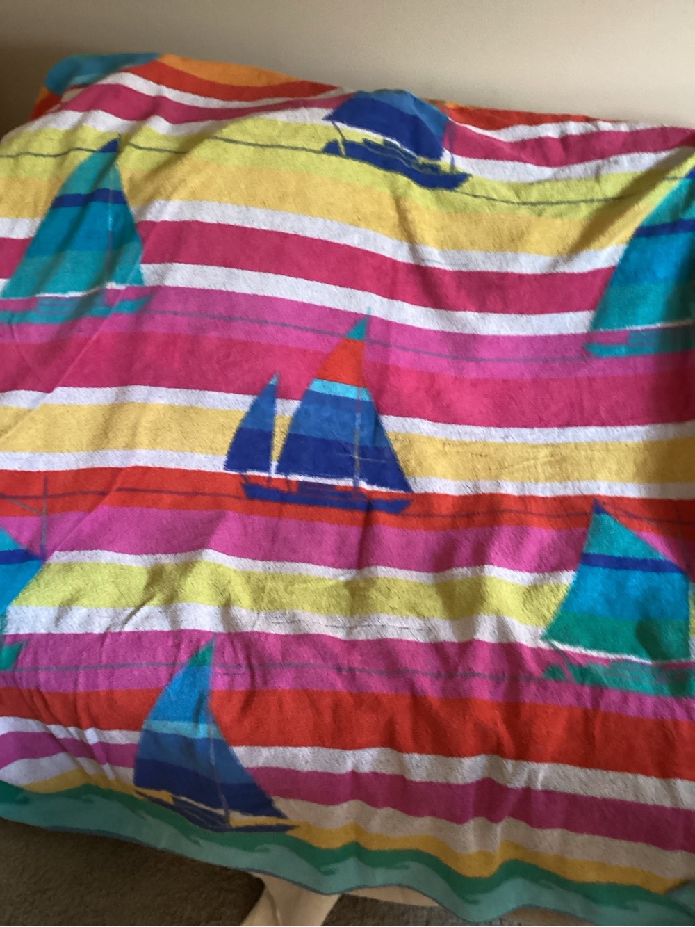 VTG Beach Blanket Striped Sailboat Throw Blanket - Bright Multicolor